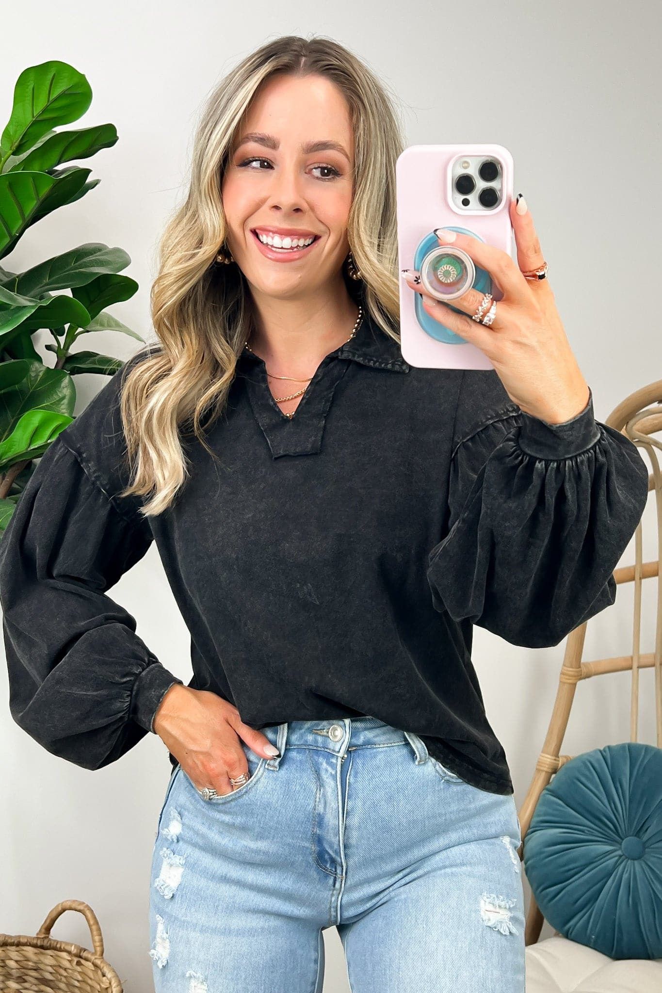 Amerie Bubble Sleeve Collared Top sold by Madison + Mallory product image thumbnail 9