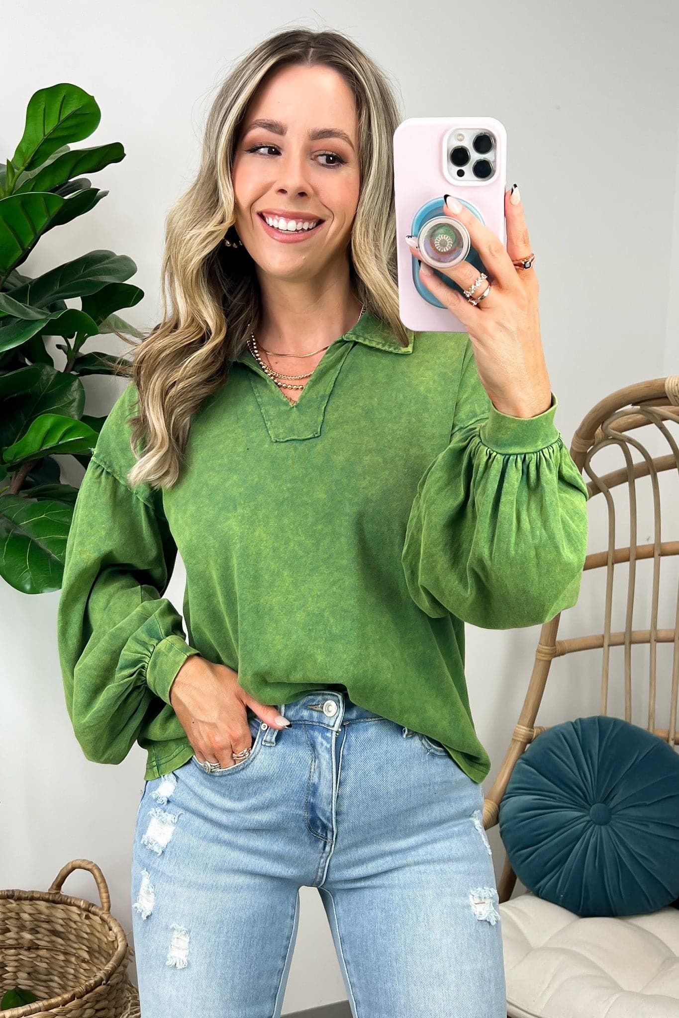 Amerie Bubble Sleeve Collared Top sold by Madison + Mallory