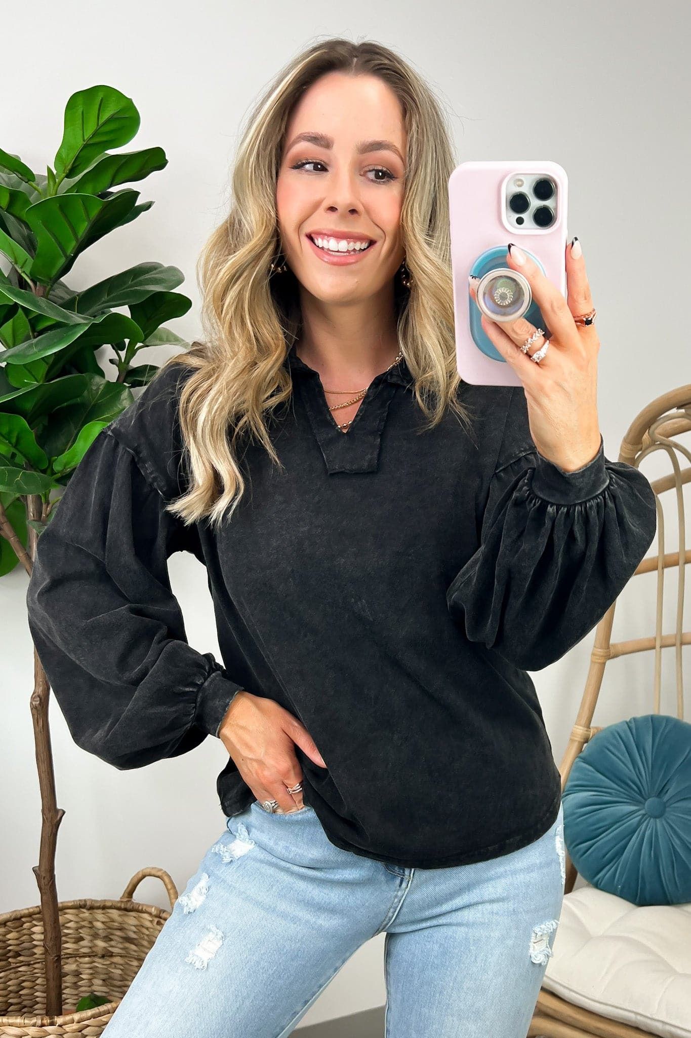 Amerie Bubble Sleeve Collared Top sold by Madison + Mallory product image thumbnail 6