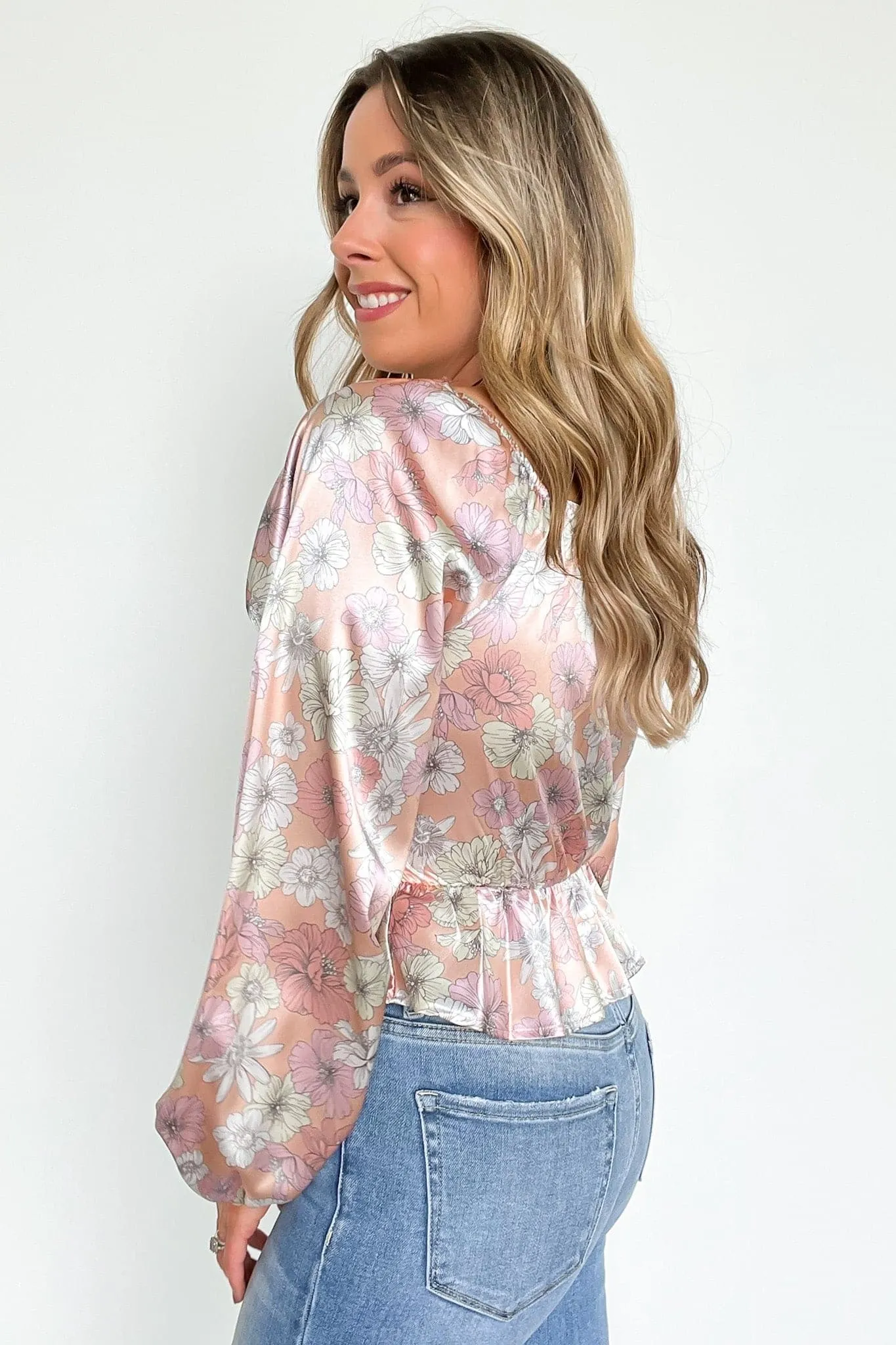 Stylish Perception Satin Floral Peplum Top - FINAL SALE sold by Madison + Mallory product image thumbnail 4