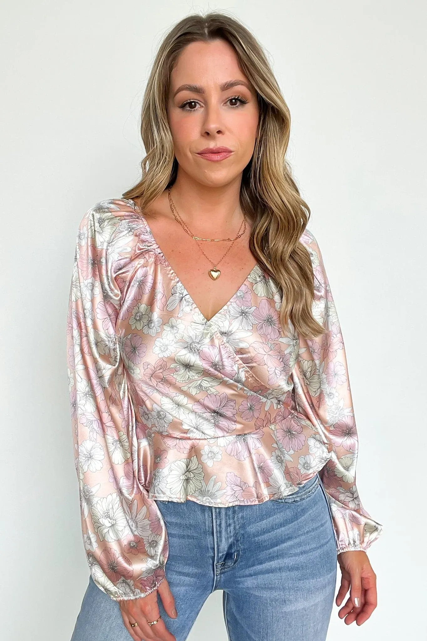 Stylish Perception Satin Floral Peplum Top - FINAL SALE sold by Madison + Mallory product image thumbnail 5