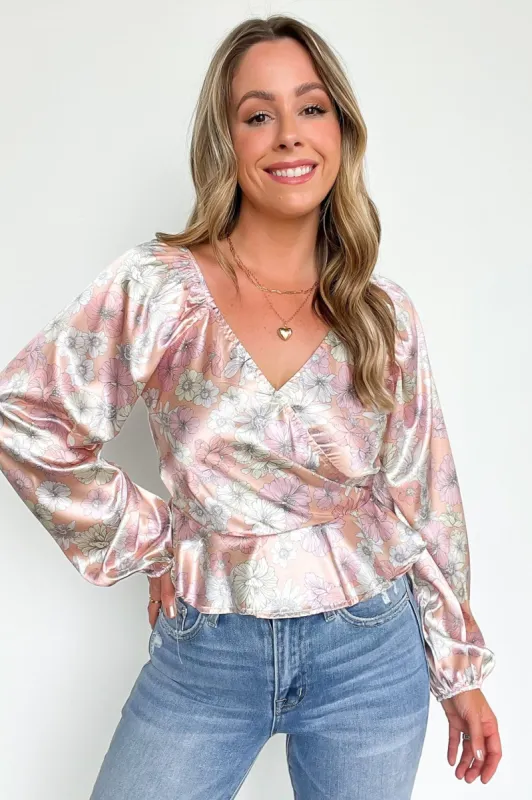 Stylish Perception Satin Floral Peplum Top - FINAL SALE sold by Madison + Mallory