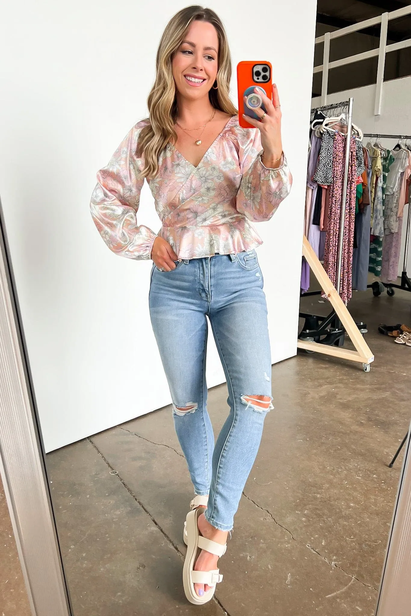 Stylish Perception Satin Floral Peplum Top - FINAL SALE sold by Madison + Mallory product image thumbnail 2