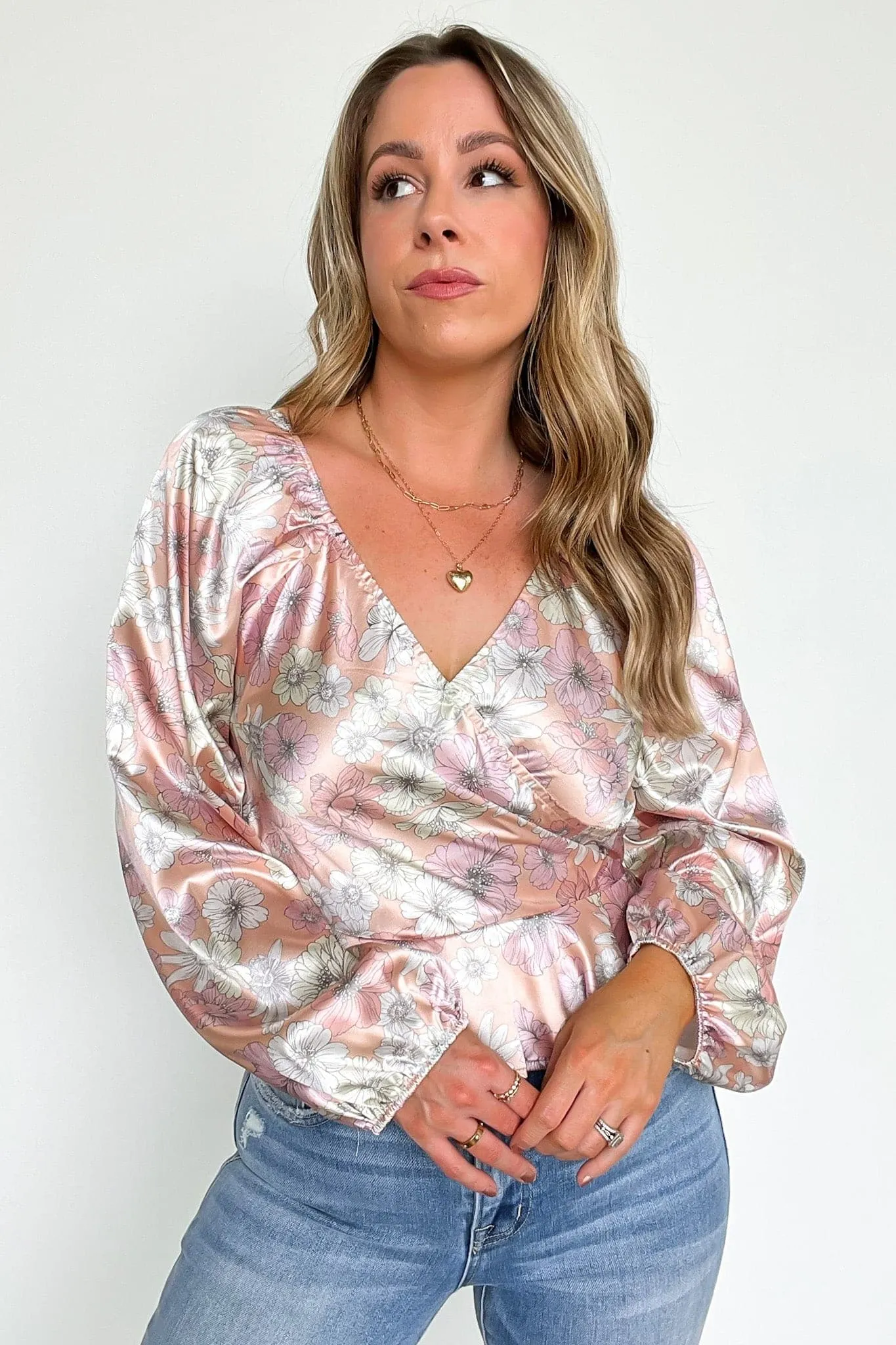 Stylish Perception Satin Floral Peplum Top - FINAL SALE sold by Madison + Mallory product image thumbnail 3