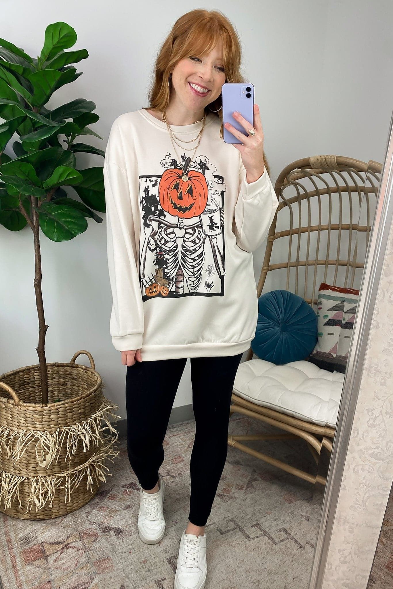 Caffeinated Skeleton Pumpkin Graphic Sweatshirt - FINAL SALE sold by Madison + Mallory product image thumbnail 3