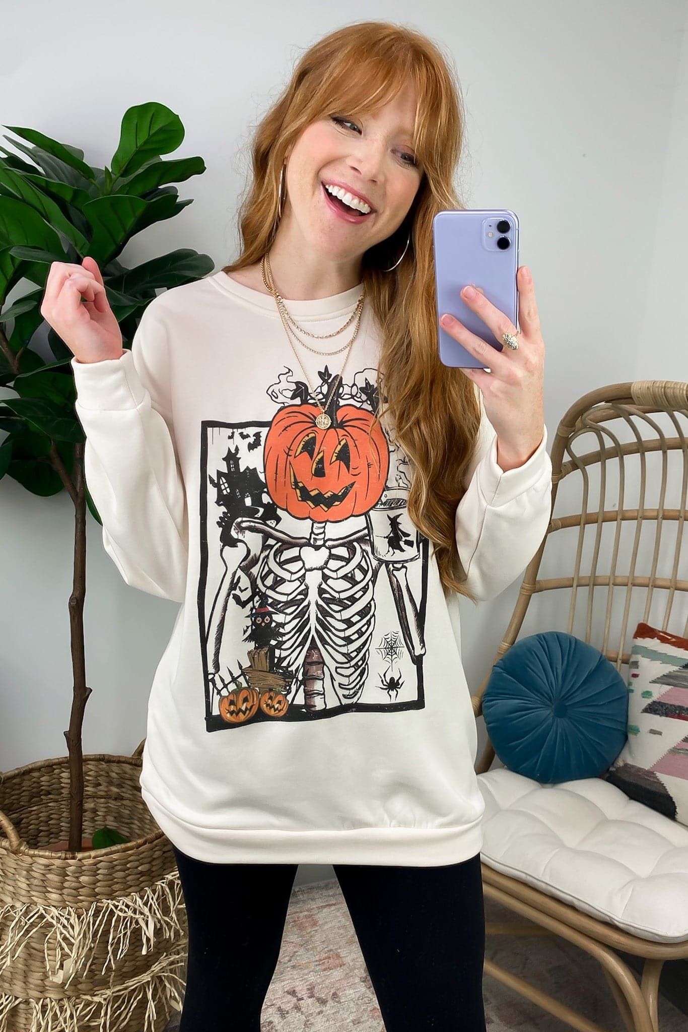 Caffeinated Skeleton Pumpkin Graphic Sweatshirt - FINAL SALE sold by Madison + Mallory product image thumbnail 5