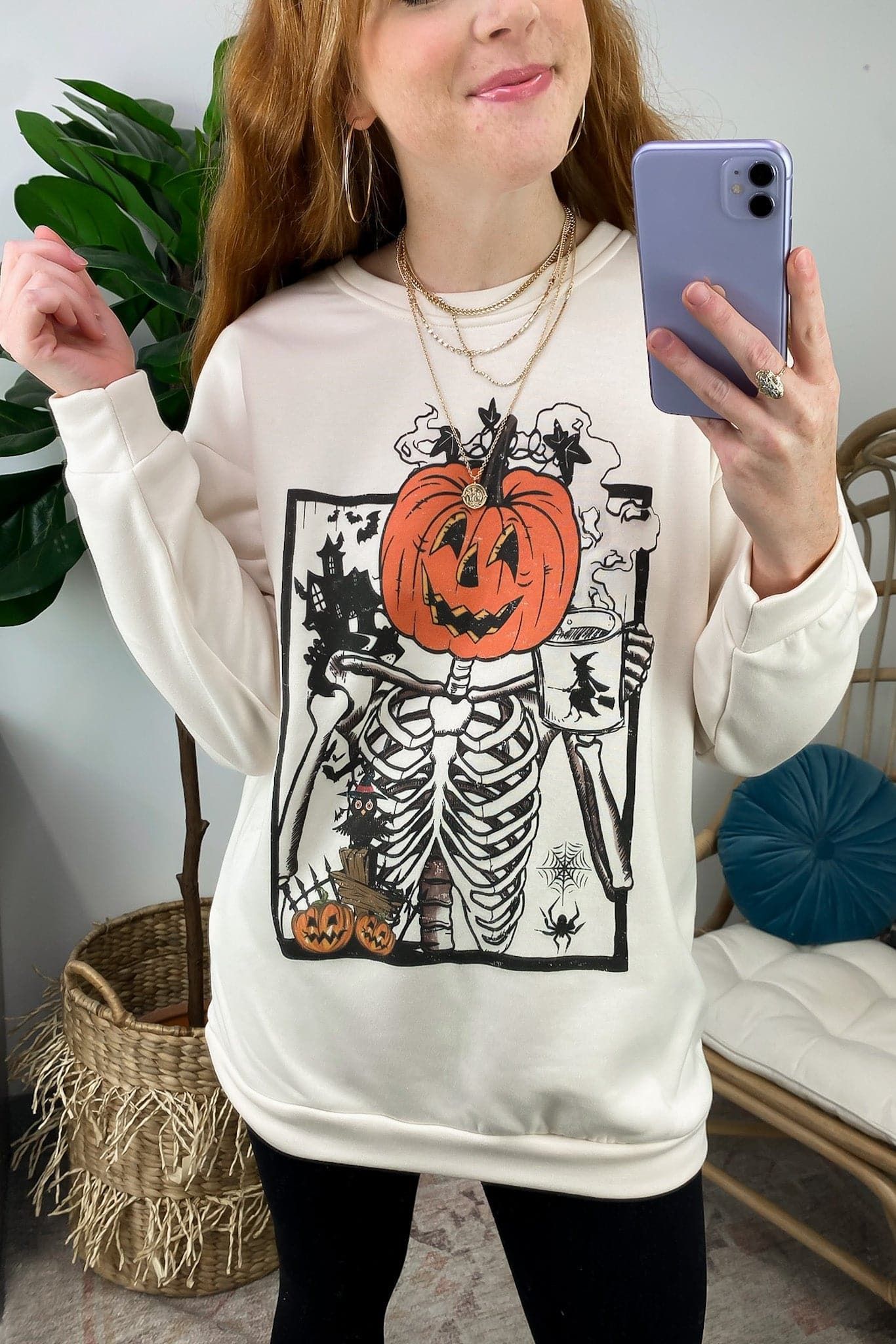 Caffeinated Skeleton Pumpkin Graphic Sweatshirt - FINAL SALE sold by Madison + Mallory product image thumbnail 2