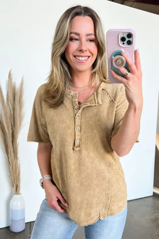 Caleb Acid Wash Raglan Button Henley Top - FINAL SALE sold by Madison + Mallory
