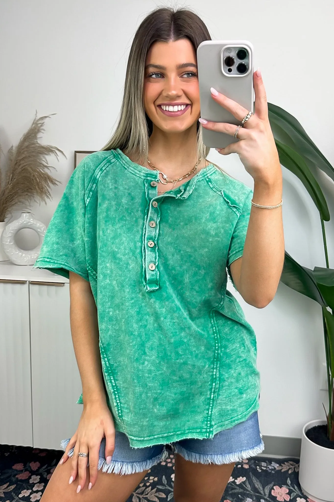 Caleb Acid Wash Raglan Button Henley Top - FINAL SALE sold by Madison + Mallory product image thumbnail 3