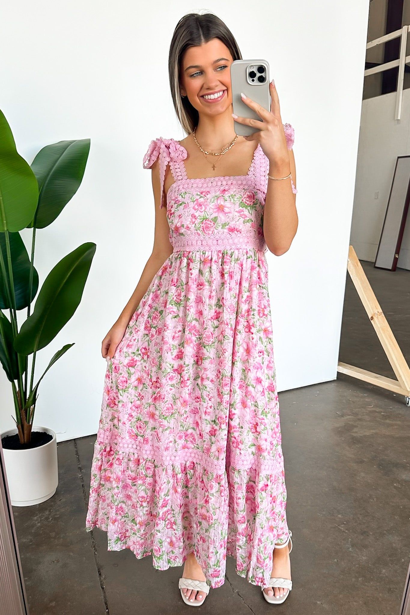 Sweetest Effect Lace Trim Floral Bow Dress sold by Madison + Mallory