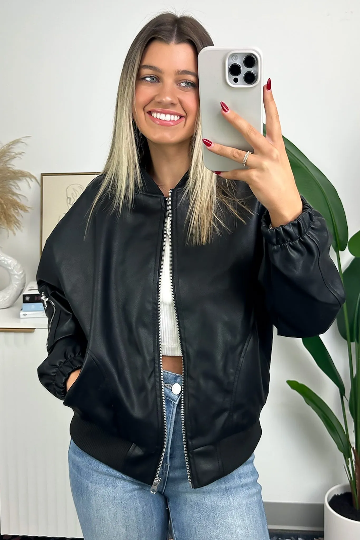 Thrill Seeker Zip Up Faux Leather Bomber Jacket - FINAL SALE sold by Madison + Mallory product image thumbnail 5