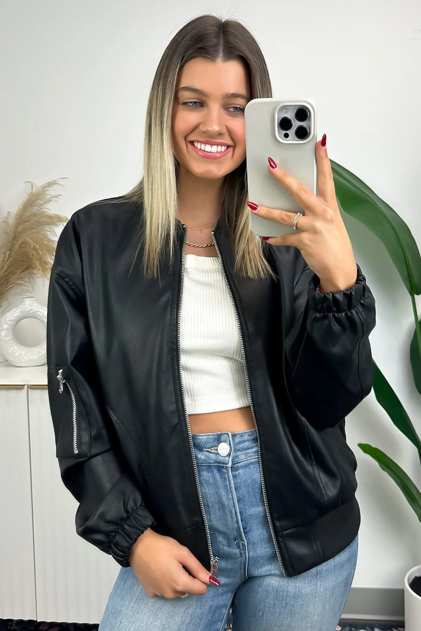 Thrill Seeker Zip Up Faux Leather Bomber Jacket - FINAL SALE sold by Madison + Mallory
