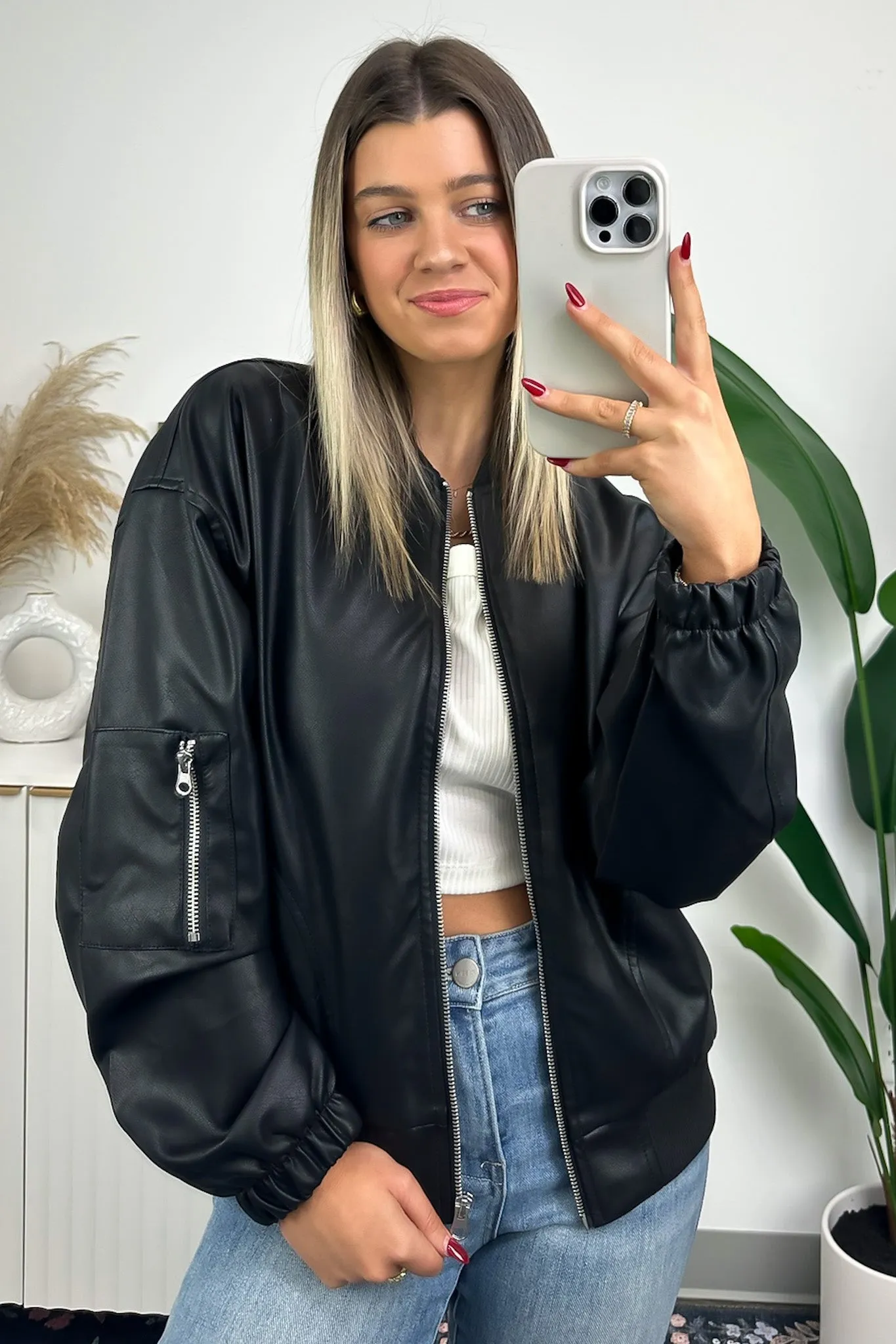 Thrill Seeker Zip Up Faux Leather Bomber Jacket - FINAL SALE sold by Madison + Mallory product image thumbnail 3