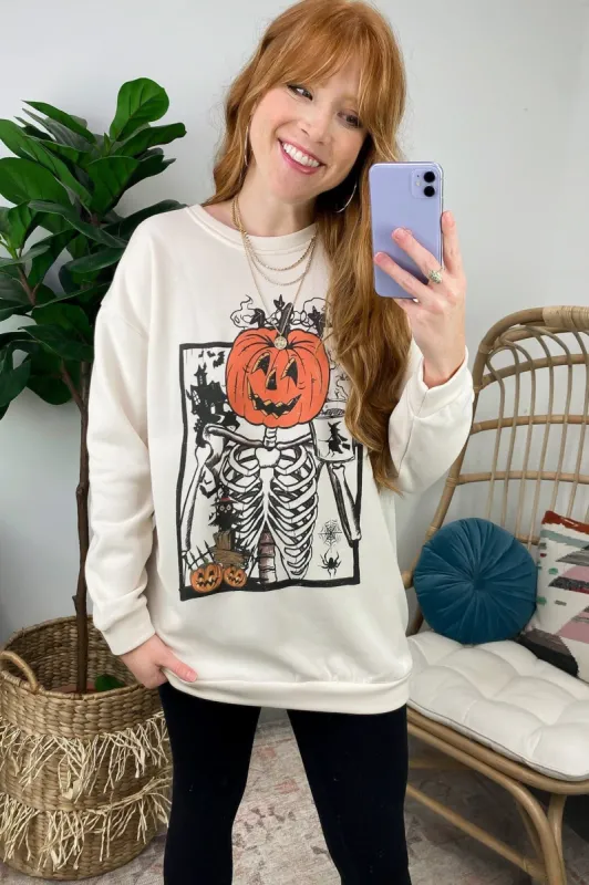 Caffeinated Skeleton Pumpkin Graphic Sweatshirt - FINAL SALE sold by Madison + Mallory