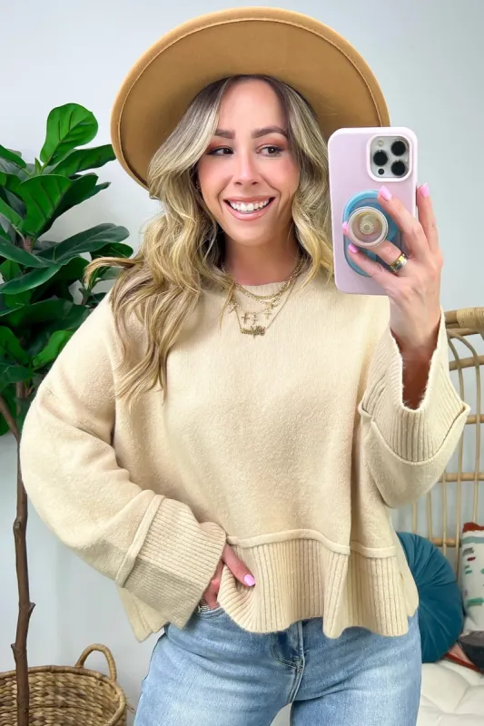 Toasty Perfection Button Detail Rib Contrast Sweater sold by Madison + Mallory