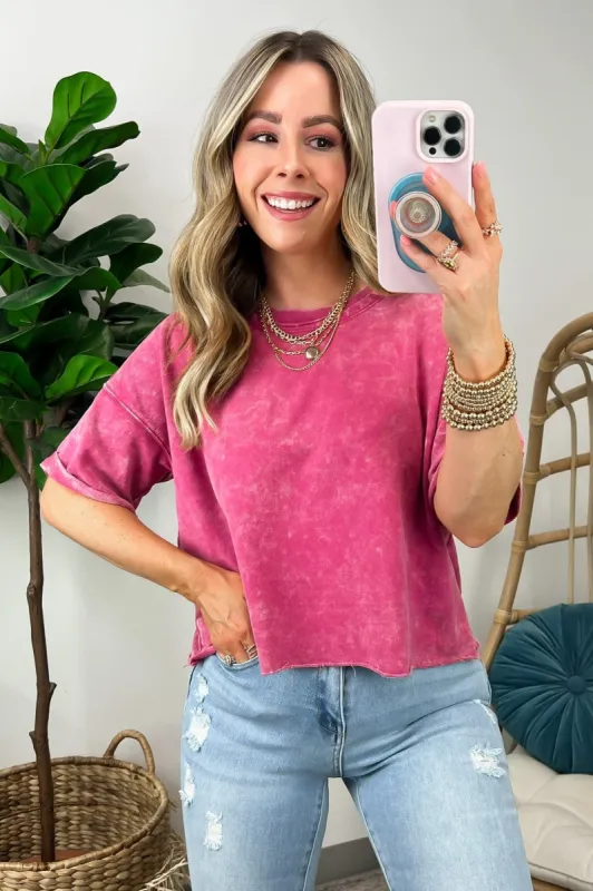 Deleon Acid Wash Raw Edge Crop Top sold by Madison + Mallory