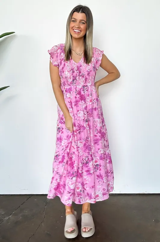 Detailed Delight Smocked Floral Tiered Dress sold by Madison + Mallory