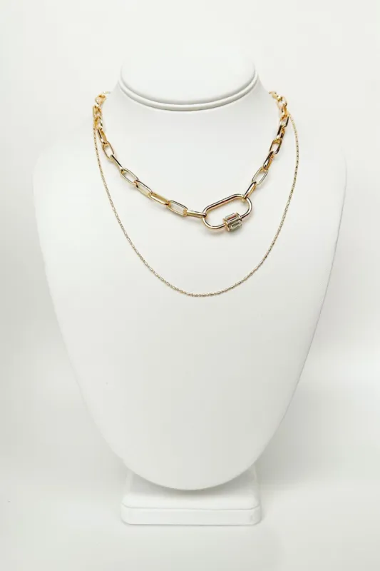 Icon Living Chain Link Carabine Rhinestone Layered Necklace - BACK IN STOCK made by Wall to Wall