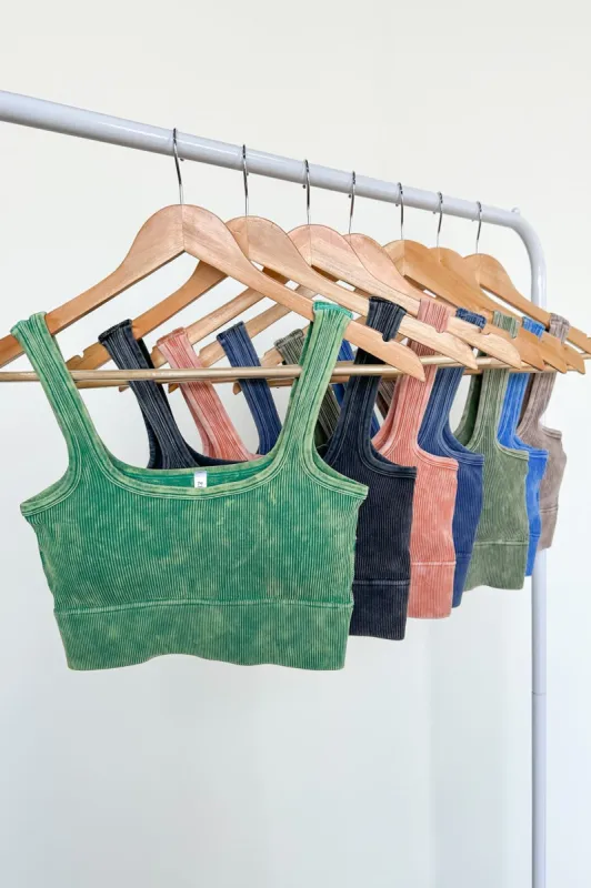 Anielle Washed Ribbed Cropped Bra Top sold by Madison + Mallory