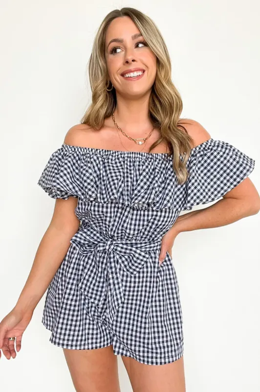 Sweetheart of Summer Gingham Off Shoulder Romper - FINAL SALE sold by Madison + Mallory