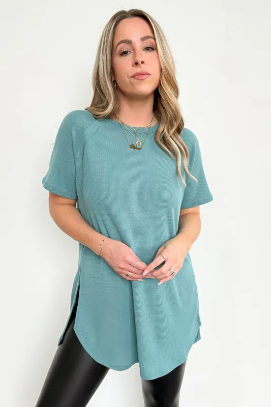 Tailyn Waffle Knit Side Slit Relaxed Top sold by Madison + Mallory