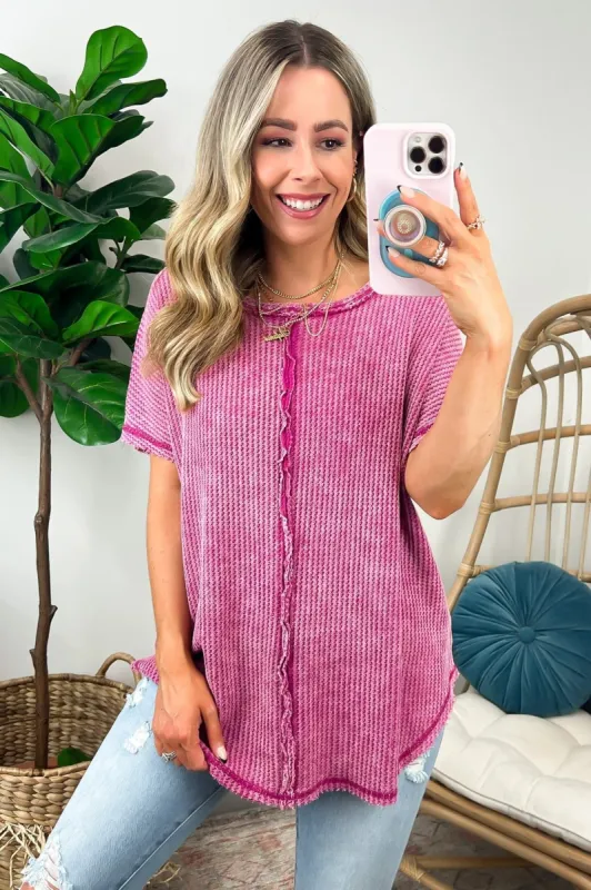 Louanna Short Sleeve Relaxed Waffle Knit Top - BACK IN STOCK sold by Madison + Mallory