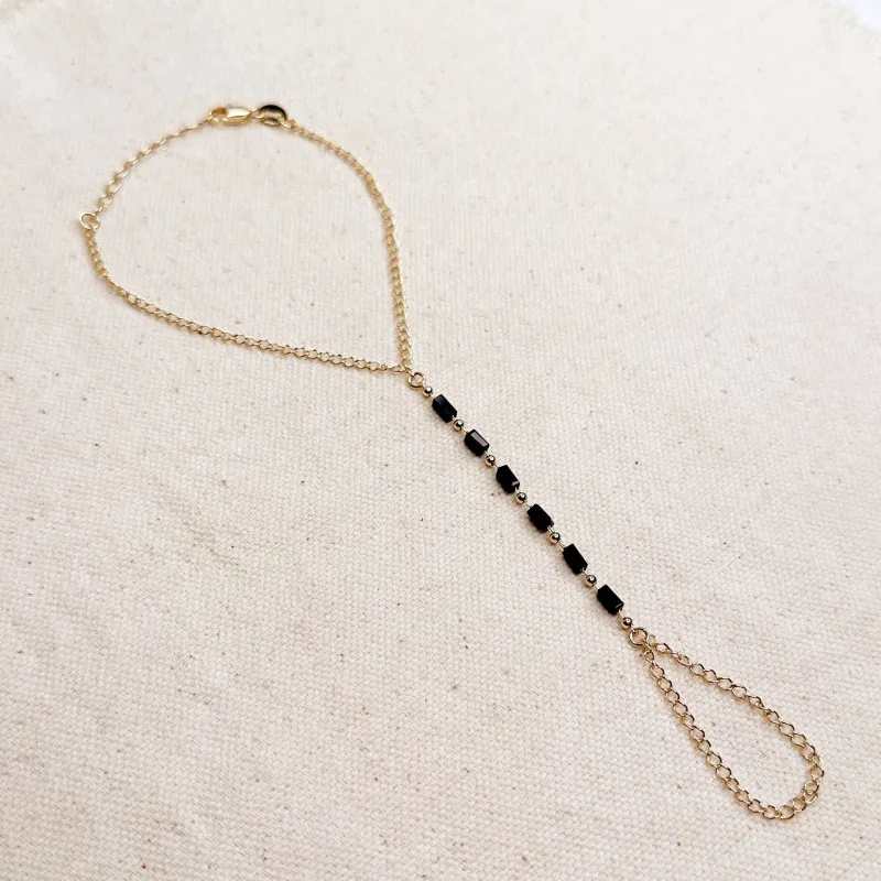 Black Crystals Hand Chain made by Oceanne