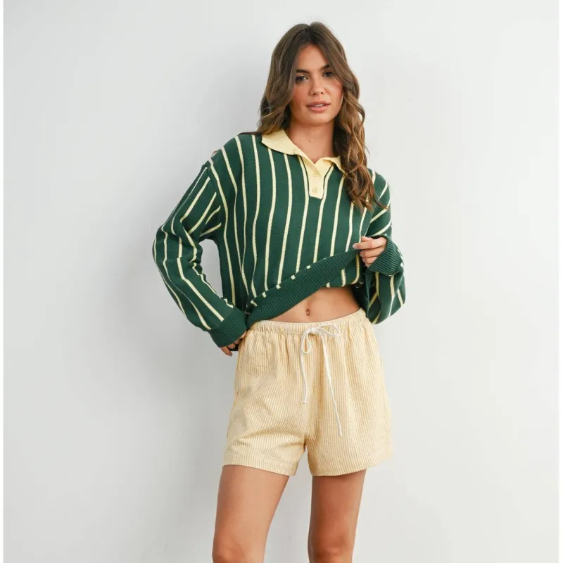 Collared Striped Polo Sweater made by Oceanne