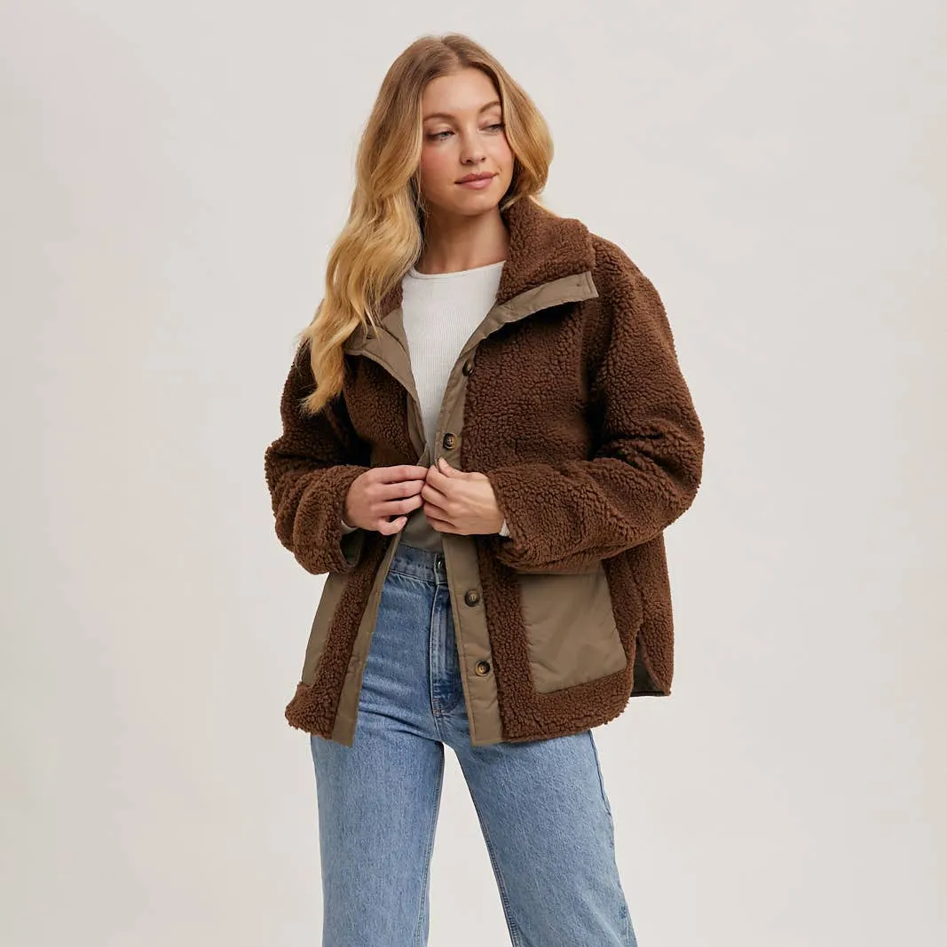 Button Down Contrast Fleece Jacket sold by Oceanne