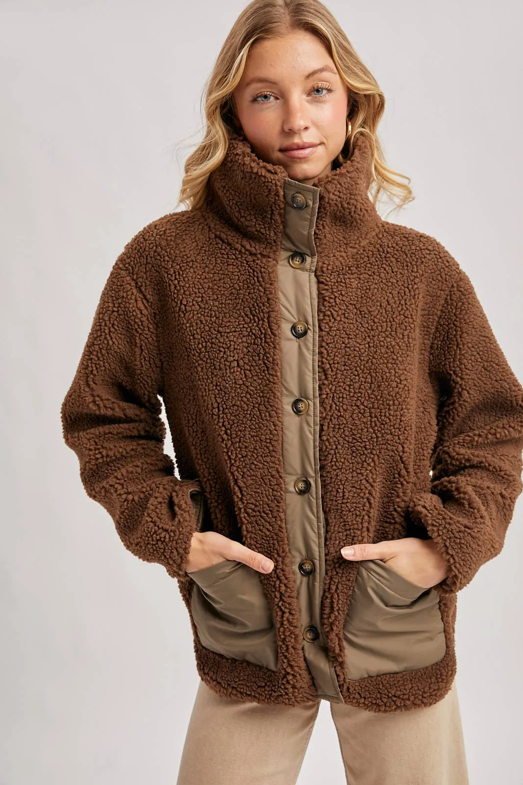 Button Down Contrast Fleece Jacket sold by Oceanne product image thumbnail 3
