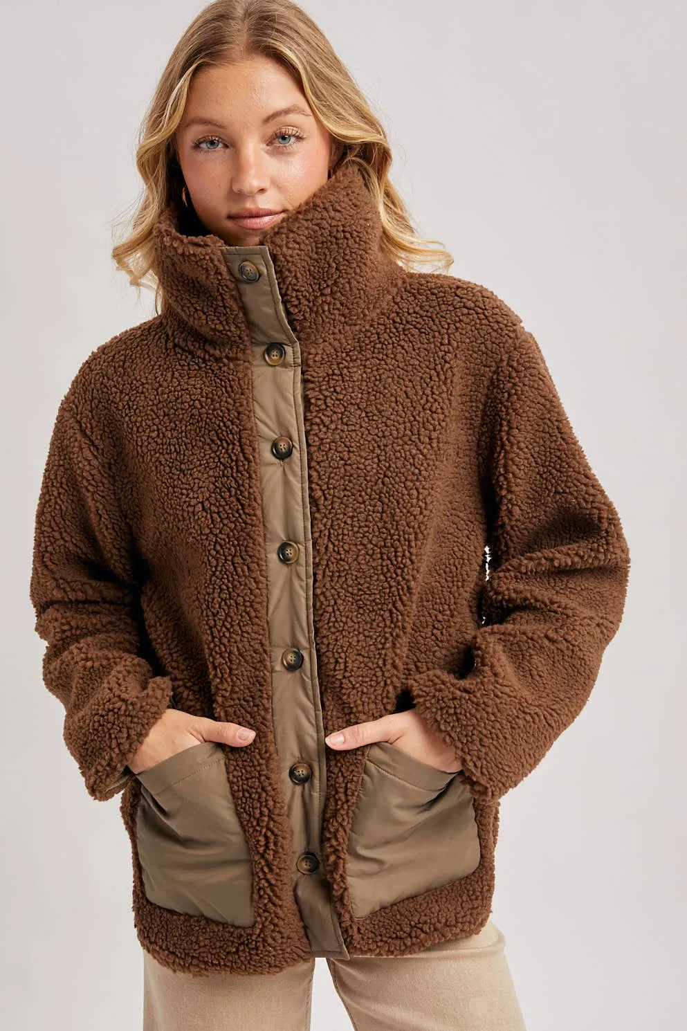 Button Down Contrast Fleece Jacket sold by Oceanne product image thumbnail 2