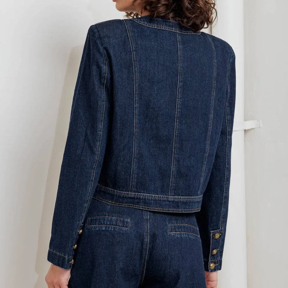 A washed denim jacket sold by Oceanne product image thumbnail 3