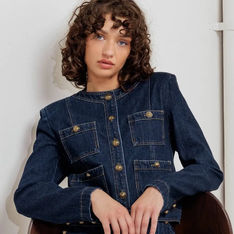 A washed denim jacket sold by Oceanne product image thumbnail 2