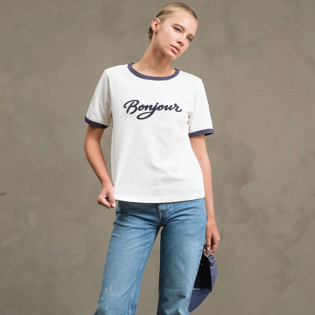 Bonjour Contrast Ringer Tee sold by Oceanne product image thumbnail 2