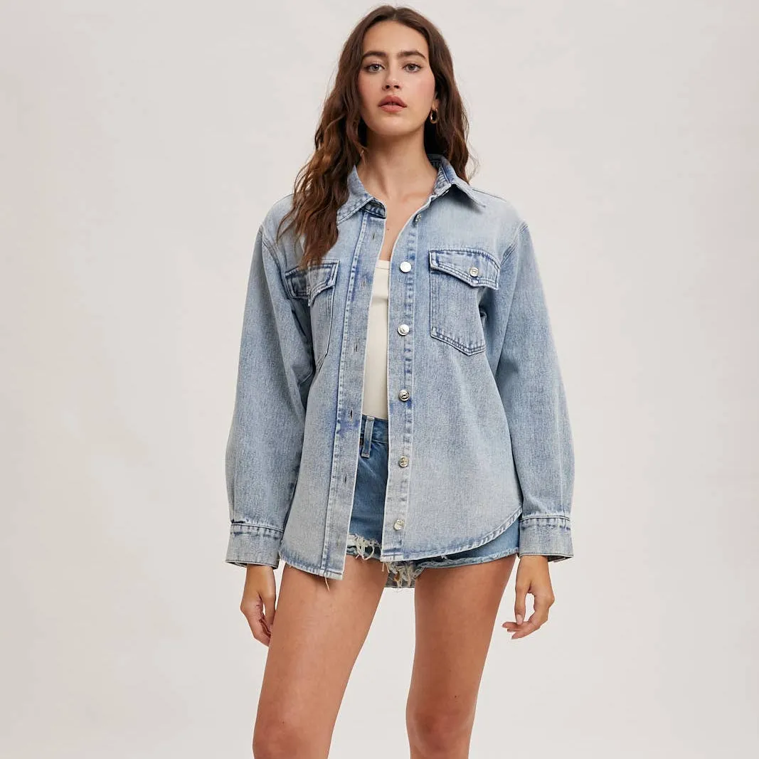 Washed Denim Button Down Jacket sold by Oceanne product image thumbnail 2