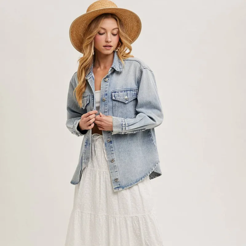 Washed Denim Button Down Jacket made by Bluivy