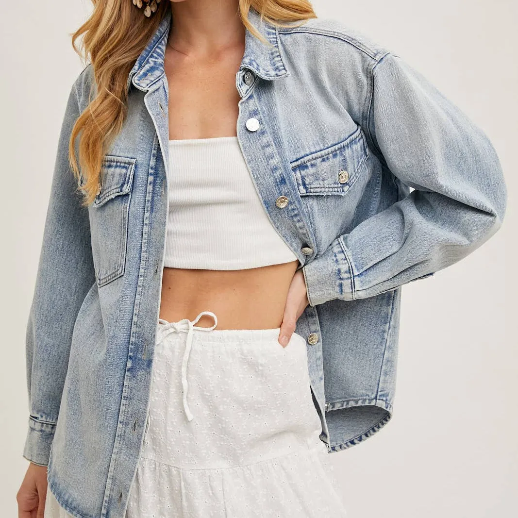 Washed Denim Button Down Jacket sold by Oceanne product image thumbnail 3