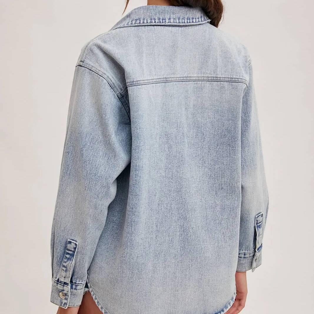 Washed Denim Button Down Jacket sold by Oceanne product image thumbnail 4