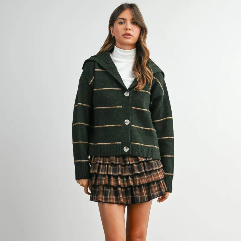 Button-Up Striped Collared Long Sleeve Top made by Oceanne