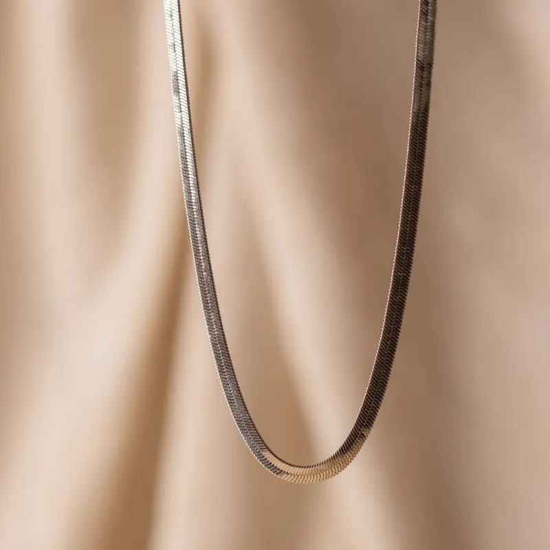 Rhodium Filled Herringbone Necklace made by Oceanne
