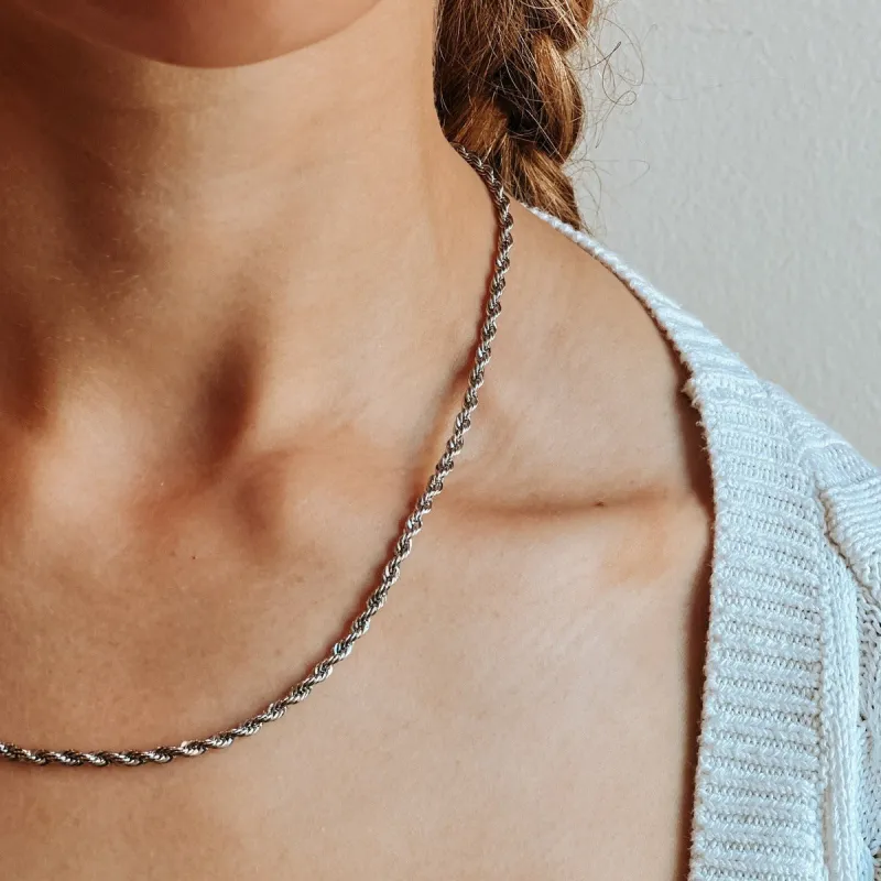 Rhodium Filled Rope Chain made by Oceanne