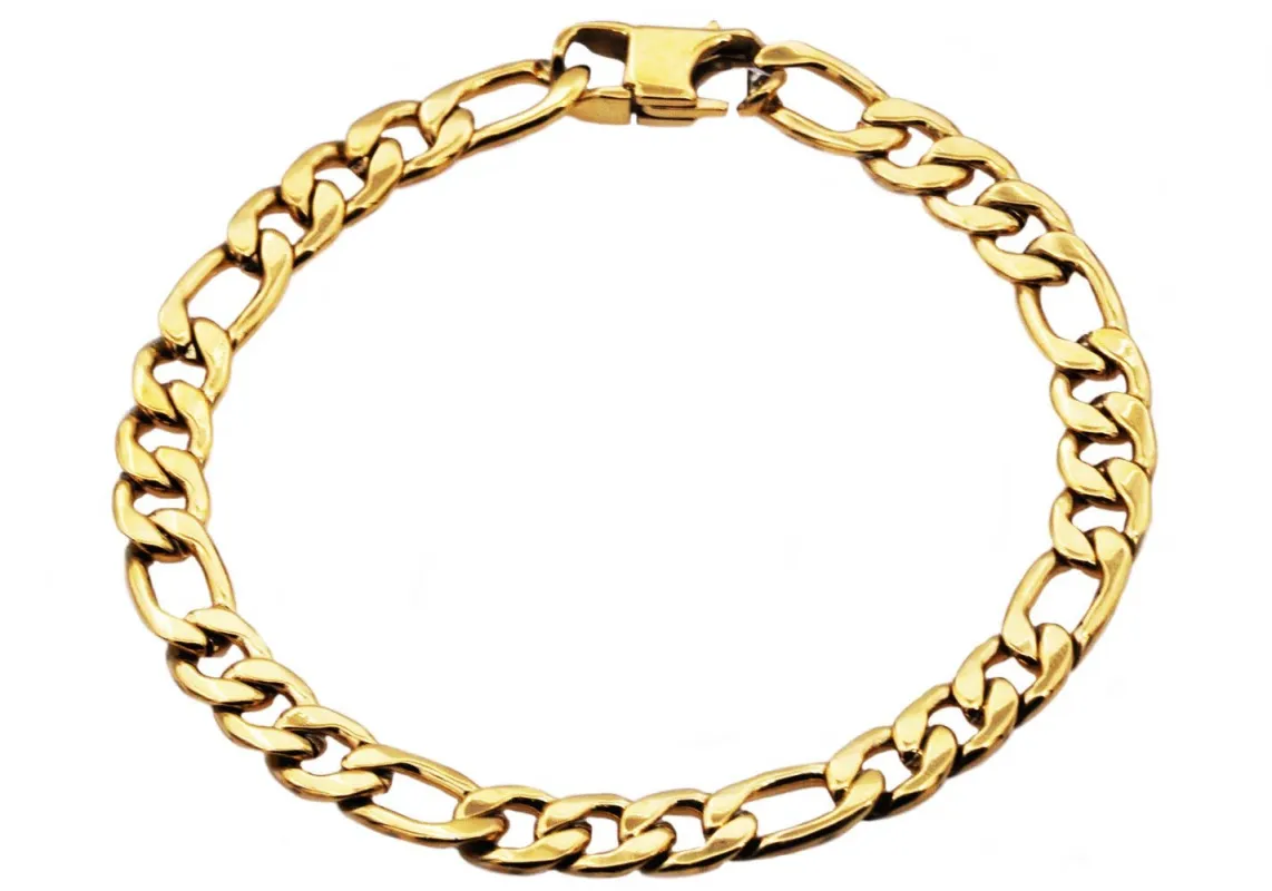 Gold Plated Figaro Link Chain Bracelet for Men made by Oceanne