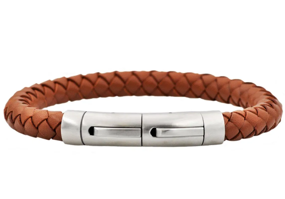 Brown Leather Stainless Steel Extendable Bracelet made by Oceanne