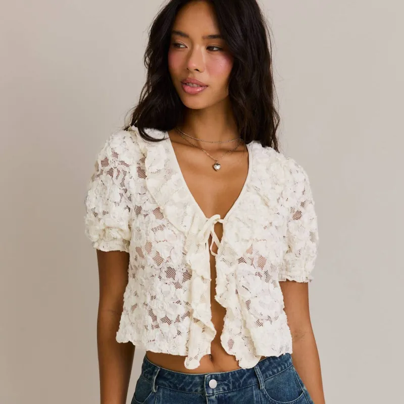 Puff Short Sleeve Ruffle Open Top made by Le Lis