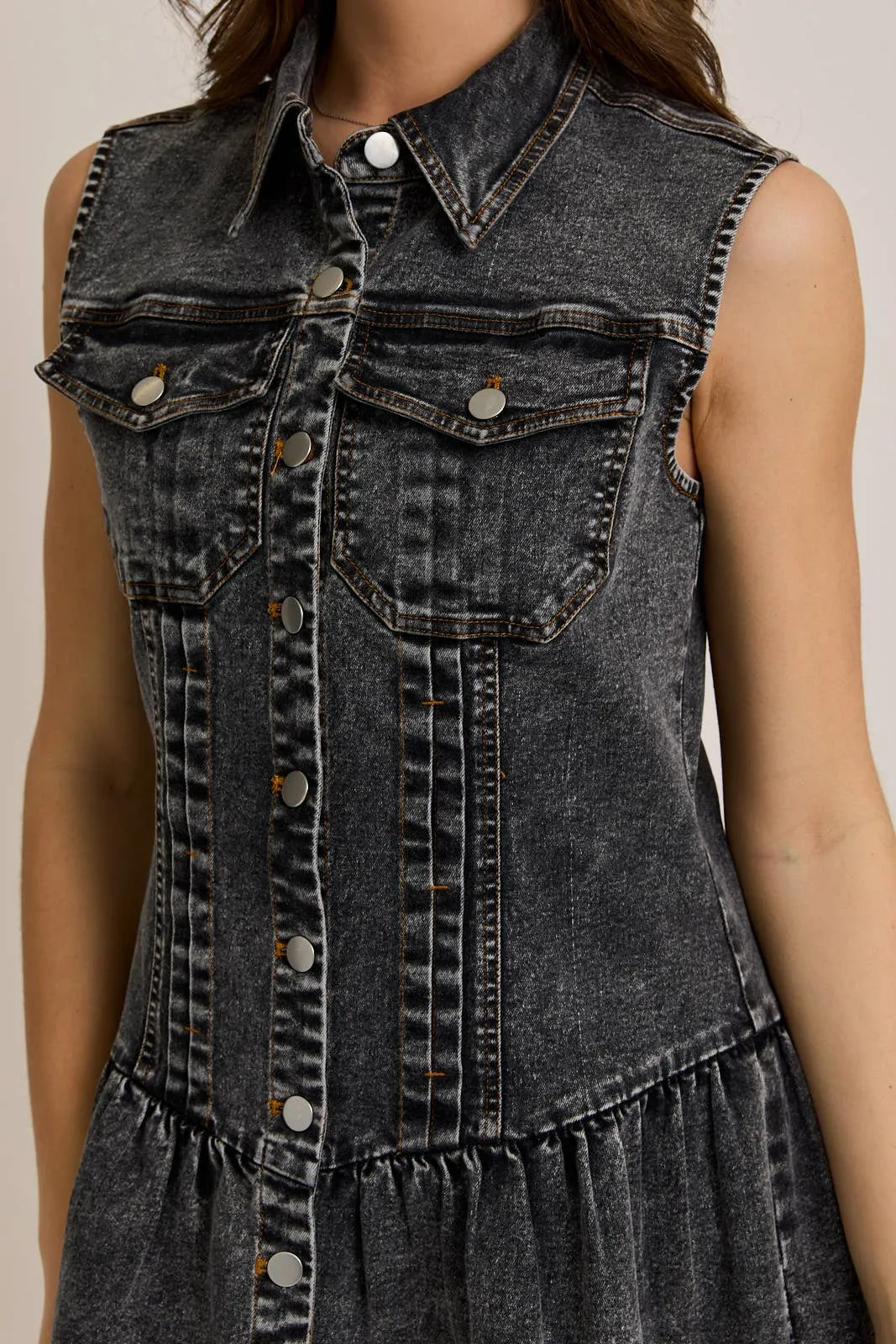 Sleeveless Denim Mini Dress sold by Oceanne product image thumbnail 5