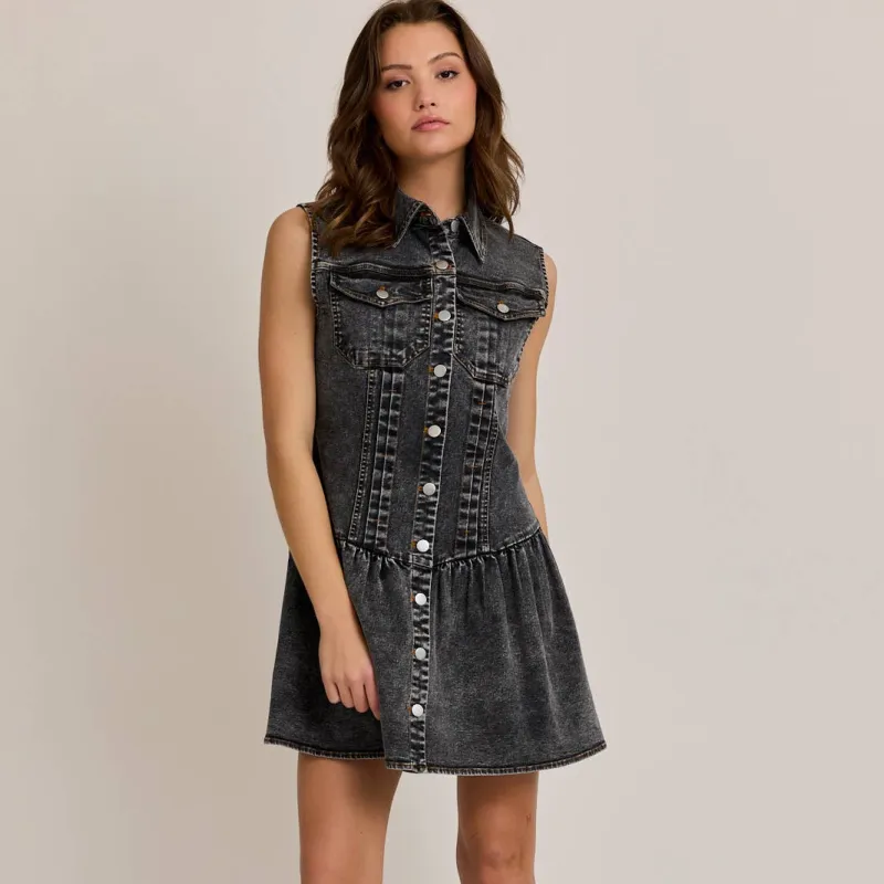 Sleeveless Denim Mini Dress made by Le Lis