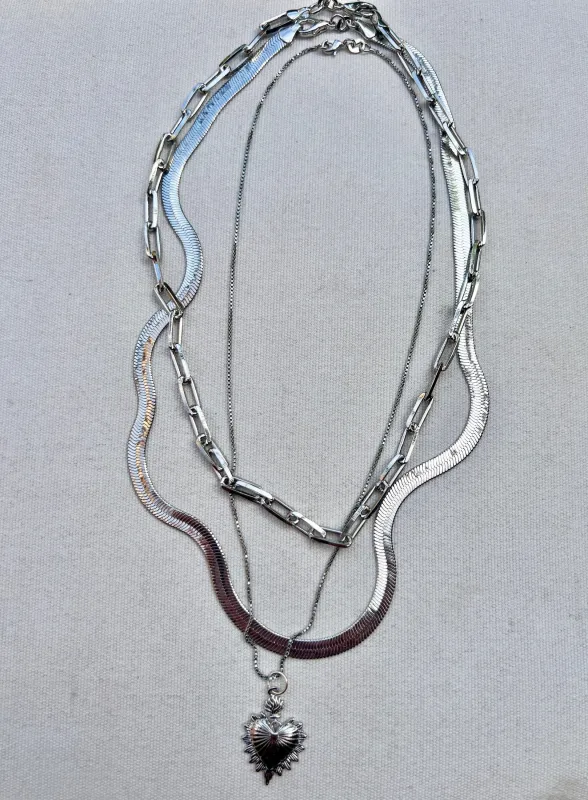 Silver Sagrado Necklace Trio Set made by Oceanne