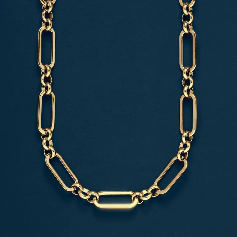 Gold 7mm Elongated Cable Chain Necklace for Men made by Oceanne