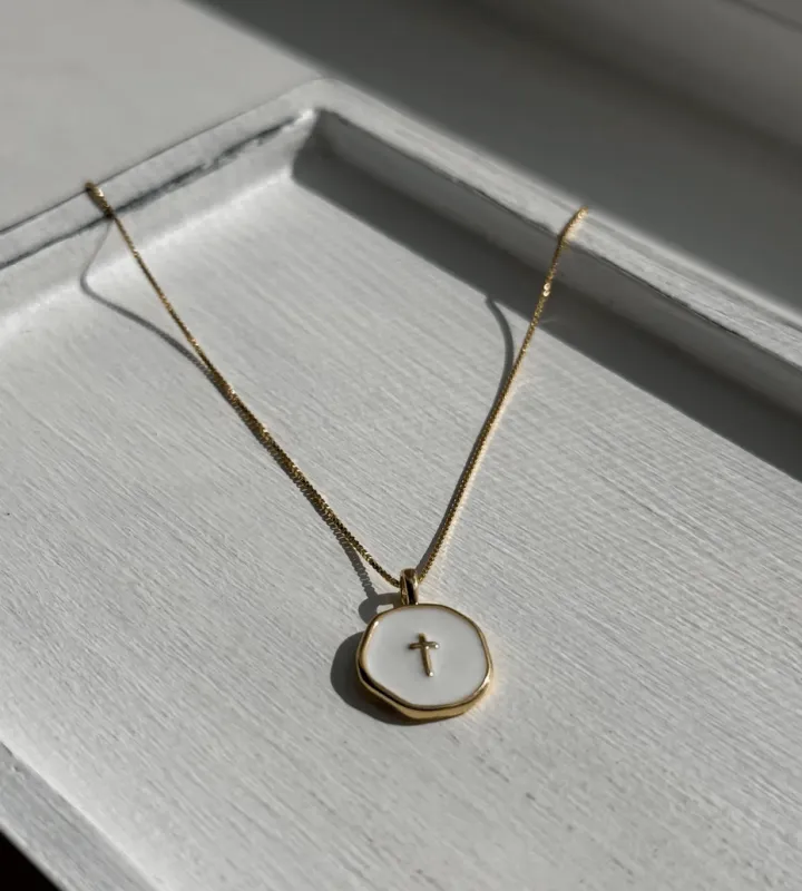 Mother of Pearl Mini Cross Necklace made by Oceanne
