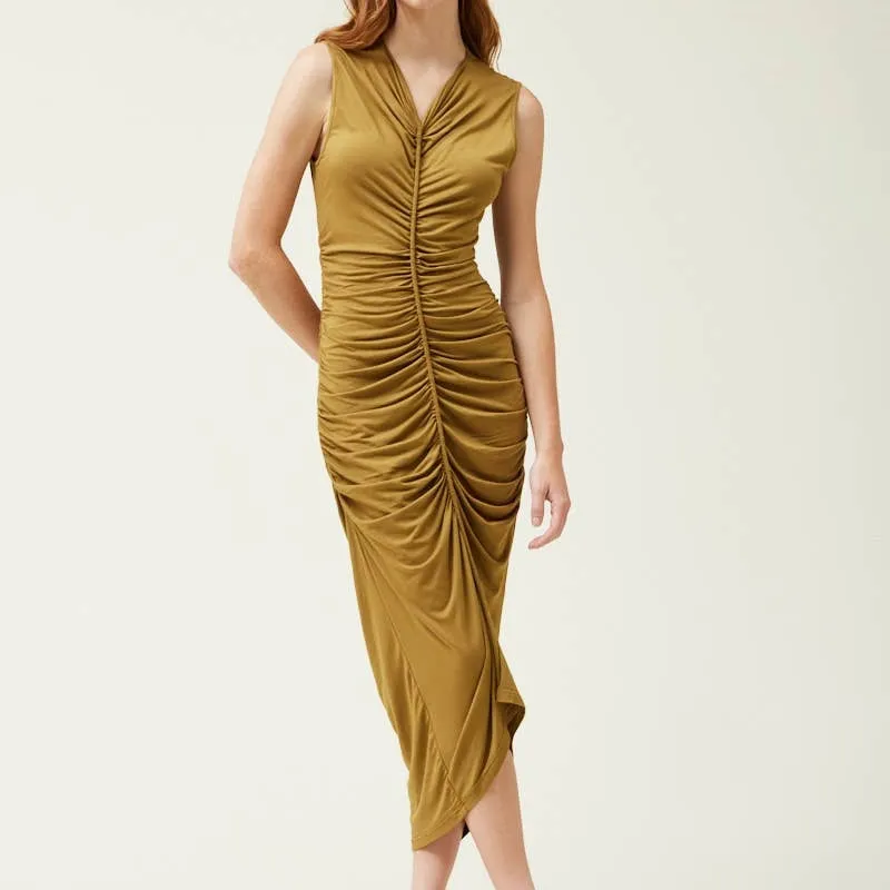 SOFT JERSEY SHIRRING MIDI DRESS made by Grade & Gather